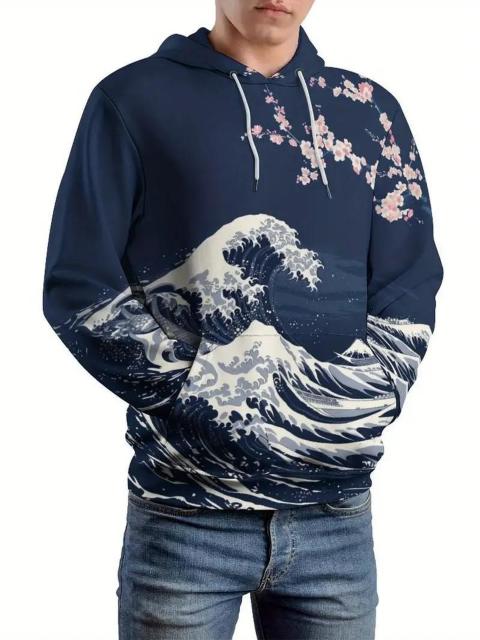 爆ヤス価格2390円★メンズノベルティ3D波と花柄プリントフード付きスウェットシャツ ドUSAサイズM(日本サイズXL相当) < 男性ファッション  爆ヤス価格2390円★メンズノベルティ3D波と花柄プリントフード付きスウェットシャツ ドUSAサイズM(日本サイズXL相当) < 男性ファッションの