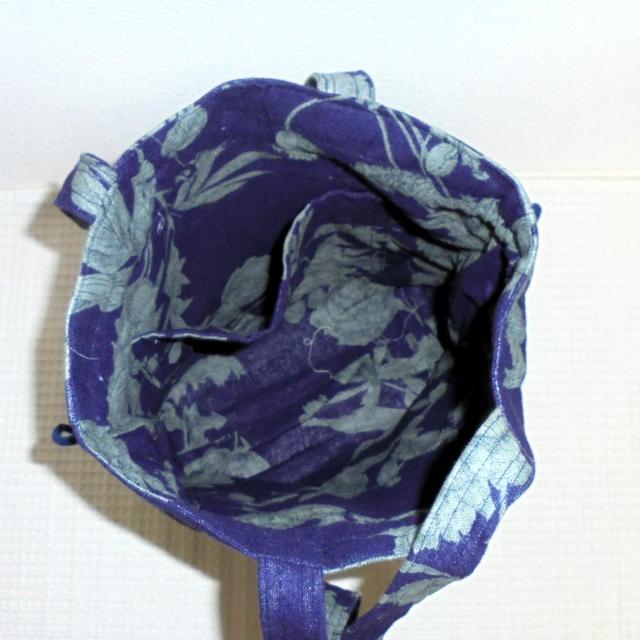 ◆ボタニカルフラワー花×紫地◆外ポケットA持ち手付き巾着バッグ◆ < 女性ファッション  ◆ボタニカルフラワー花×紫地◆外ポケットA持ち手付き巾着バッグ◆ < 女性ファッションの