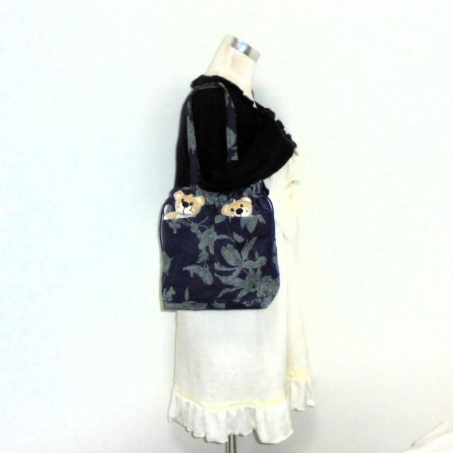 ◆ボタニカルフラワー花×紫地◆外ポケットA持ち手付き巾着バッグ◆ < 女性ファッション  ◆ボタニカルフラワー花×紫地◆外ポケットA持ち手付き巾着バッグ◆ < 女性ファッションの