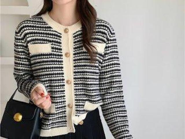 レトロ ツイード柄 ニットカーディガン ニット ホワイト < 女性ファッション レトロ ツイード柄 ニットカーディガン ニット ホワイト < 女性ファッションの