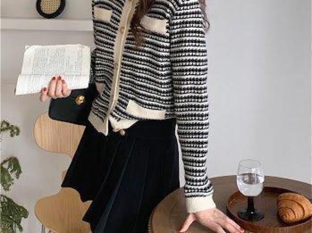 レトロ ツイード柄 ニットカーディガン ニット ホワイト < 女性ファッション レトロ ツイード柄 ニットカーディガン ニット ホワイト < 女性ファッションの