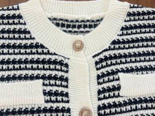 レトロ ツイード柄 ニットカーディガン ニット ホワイト < 女性ファッション レトロ ツイード柄 ニットカーディガン ニット ホワイト < 女性ファッションの