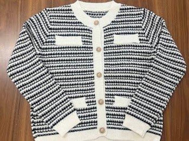 レトロ ツイード柄 ニットカーディガン ニット ホワイト < 女性ファッション レトロ ツイード柄 ニットカーディガン ニット ホワイト < 女性ファッションの