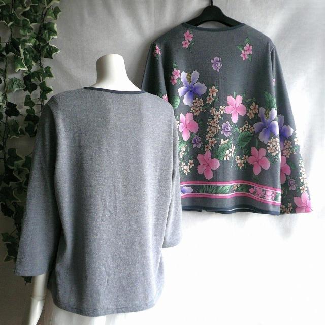 新品 9966 LL 高級 ツインニット アンサンブル グレー系 秋冬 大きな花柄 カーディガン プルオーバー 上品 上質 < 女性ファッション 新品 9966 LL 高級 ツインニット アンサンブル グレー系 秋冬 大きな花柄 カーディガン プルオーバー 上品 上質 < 女性ファッションの