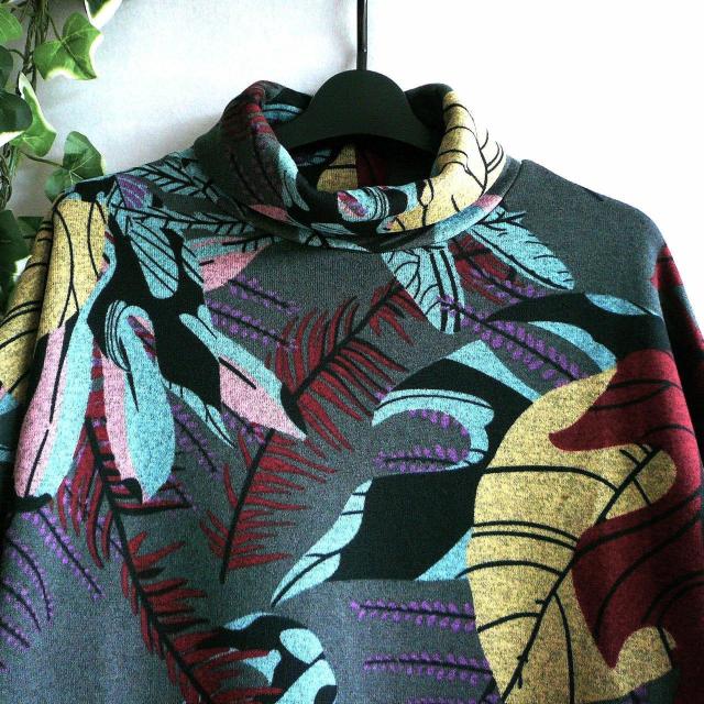 新品 9939 ML 裏起毛 あったか ワンピース グレー系 秋 冬 ボタニカル柄 ゆったりタートルストレッチニットソー < 女性ファッション 新品 9939 ML 裏起毛 あったか ワンピース グレー系 秋 冬 ボタニカル柄 ゆったりタートルストレッチニットソー < 女性ファッションの