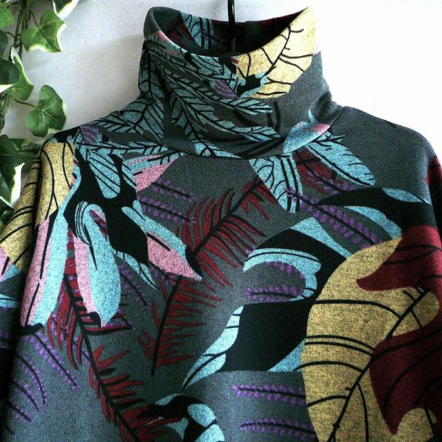 新品 9939 ML 裏起毛 あったか ワンピース グレー系 秋 冬 ボタニカル柄 ゆったりタートルストレッチニットソー < 女性ファッション 新品 9939 ML 裏起毛 あったか ワンピース グレー系 秋 冬 ボタニカル柄 ゆったりタートルストレッチニットソー < 女性ファッションの