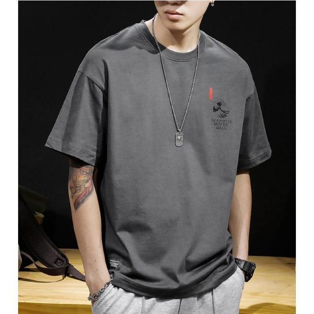 XLサイズ◆アメリカンレトロ 綿100% 浮世絵プリントTシャツ グレー エイトボアー◆k51 < 男性ファッション  XLサイズ◆アメリカンレトロ 綿100% 浮世絵プリントTシャツ グレー エイトボアー◆k51 < 男性ファッションの