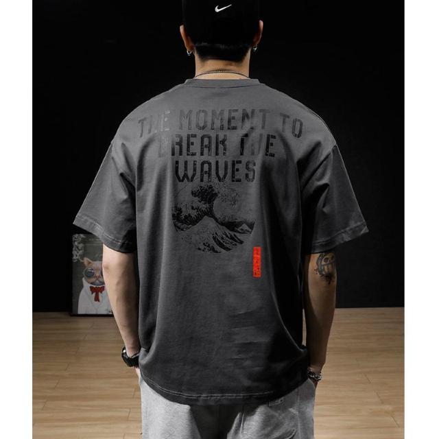XLサイズ◆アメリカンレトロ 綿100% 浮世絵プリントTシャツ グレー エイトボアー◆k51 < 男性ファッション  XLサイズ◆アメリカンレトロ 綿100% 浮世絵プリントTシャツ グレー エイトボアー◆k51 < 男性ファッションの