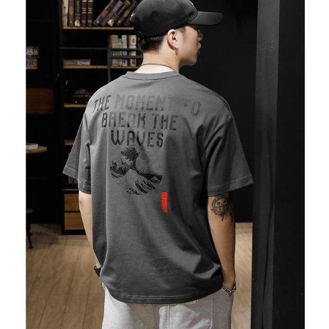 XLサイズ◆アメリカンレトロ 綿100% 浮世絵プリントTシャツ グレー エイトボアー◆k51 < 男性ファッション  XLサイズ◆アメリカンレトロ 綿100% 浮世絵プリントTシャツ グレー エイトボアー◆k51 < 男性ファッションの
