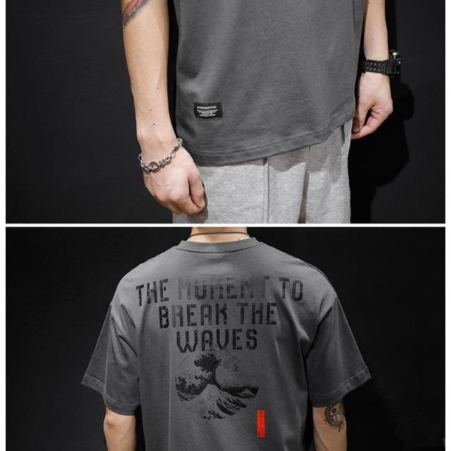 XLサイズ◆アメリカンレトロ 綿100% 浮世絵プリントTシャツ グレー エイトボアー◆k51 < 男性ファッション  XLサイズ◆アメリカンレトロ 綿100% 浮世絵プリントTシャツ グレー エイトボアー◆k51 < 男性ファッションの