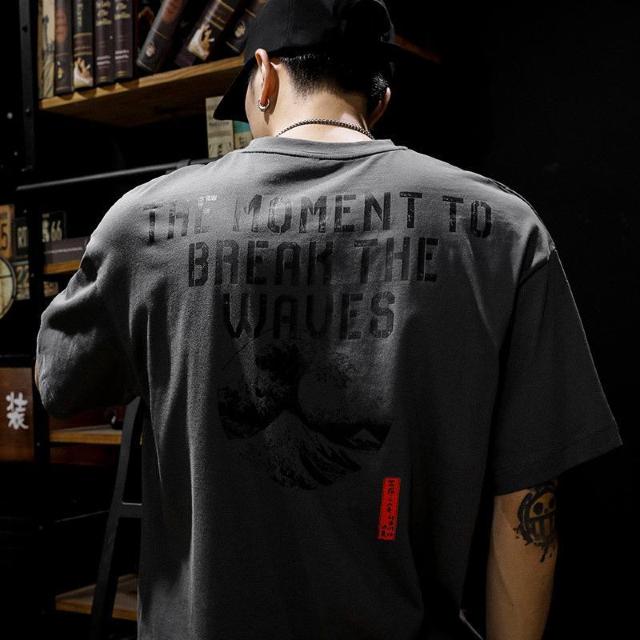 XLサイズ◆アメリカンレトロ 綿100% 浮世絵プリントTシャツ グレー エイトボアー◆k51 < 男性ファッション  XLサイズ◆アメリカンレトロ 綿100% 浮世絵プリントTシャツ グレー エイトボアー◆k51 < 男性ファッションの