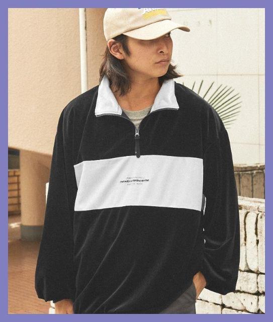 ☆モノマート☆今期新品☆刺繍ロゴ配色ベロアジッププルオーバー黒L☆ < 男性ファッション  ☆モノマート☆今期新品☆刺繍ロゴ配色ベロアジッププルオーバー黒L☆  < 男性ファッションの