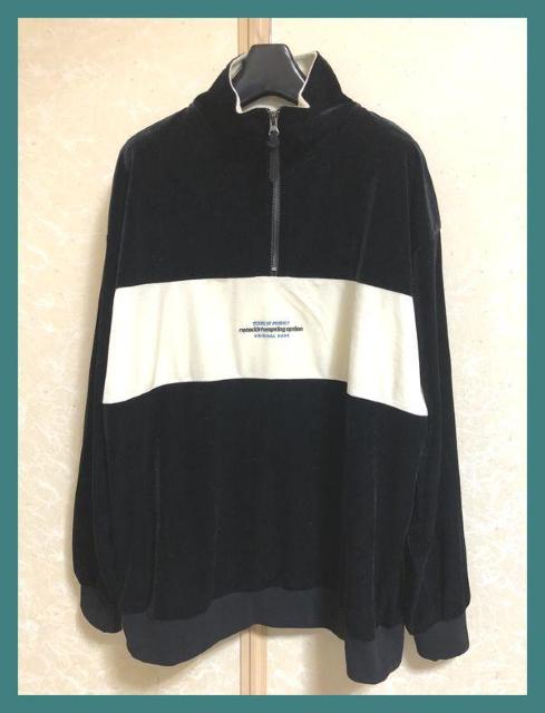☆モノマート☆今期新品☆刺繍ロゴ配色ベロアジッププルオーバー黒L☆ < 男性ファッション  ☆モノマート☆今期新品☆刺繍ロゴ配色ベロアジッププルオーバー黒L☆ < 男性ファッションの