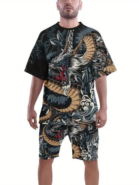 超お買い得1890円★メンズスタイリッシュなドラゴンパターンシャツ、クルーネック半袖Tシャツ USAサイズS(日本サイズL相当) < 男性ファッション  超お買い得1890円★メンズスタイリッシュなドラゴンパターンシャツ、クルーネック半袖Tシャツ USAサイズS(日本サイズL相当) < 男性ファッションの