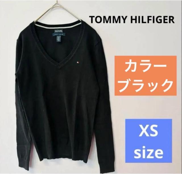 トミーフィルガー★ブラック 長袖 ニット Vネック 刺繍 ワンポイント トップス 黒 TOMMY HILFIGER セーター XS < ブランド トミーフィルガー★ブラック 長袖 ニット Vネック 刺繍 ワンポイント トップス 黒 TOMMY HILFIGER セーター XS < ブランドの