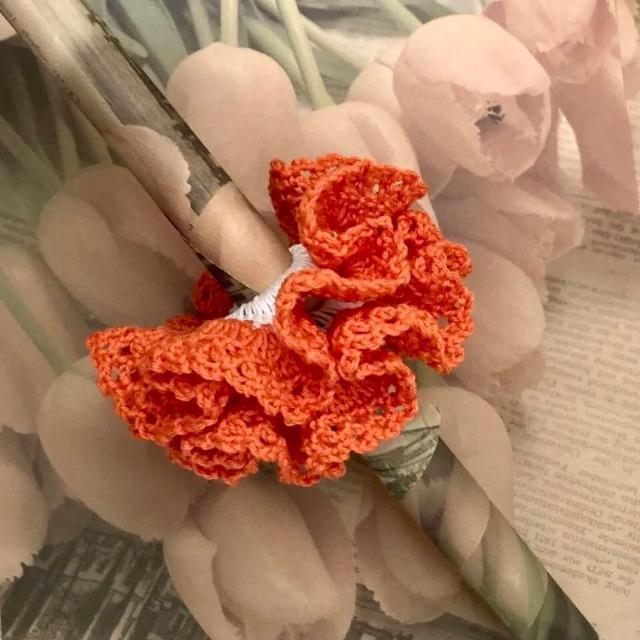 ハンドメイド♪レース編みシュシュ(オレンジ) < 女性ファッション  ハンドメイド♪レース編みシュシュ(オレンジ) < 女性ファッションの