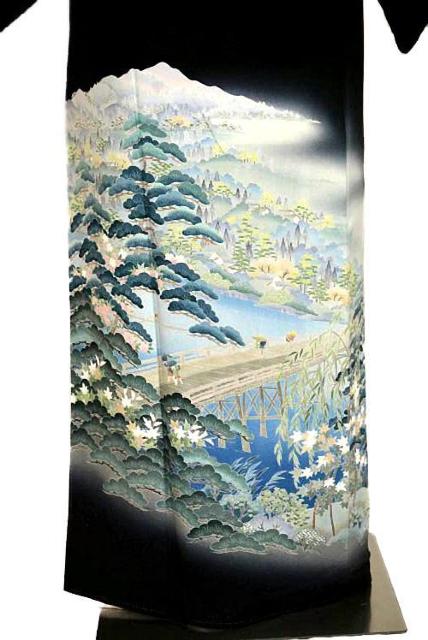 黒留袖 最高峰 新品同様 十日町友禅作家 阿部佳雪 山水風景文 比翼付 クリーニング済 身丈154cm 裄丈63cm T3643 < 女性ファッション  黒留袖 最高峰 新品同様 十日町友禅作家 阿部佳雪 山水風景文 比翼付 クリーニング済 身丈154cm 裄丈63cm T3643 < 女性ファッションの