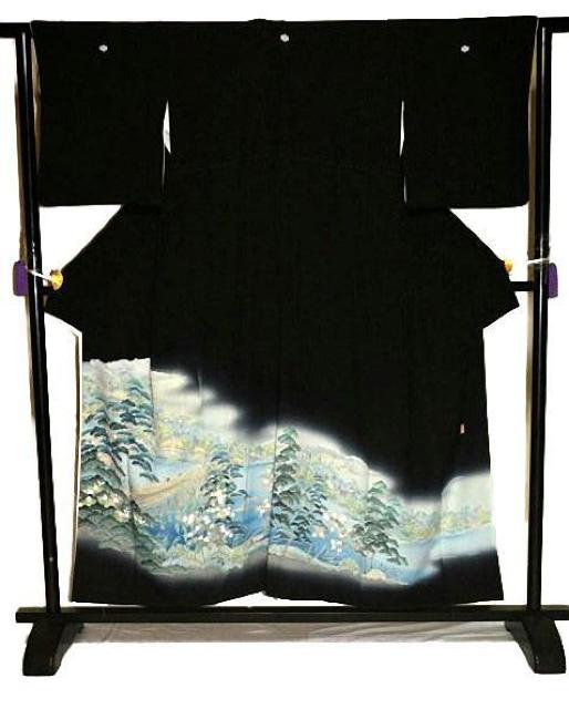 黒留袖 最高峰 新品同様 十日町友禅作家 阿部佳雪 山水風景文 比翼付 クリーニング済 身丈154cm 裄丈63cm T3643 < 女性ファッション  黒留袖 最高峰 新品同様 十日町友禅作家 阿部佳雪 山水風景文 比翼付 クリーニング済 身丈154cm 裄丈63cm T3643 < 女性ファッションの