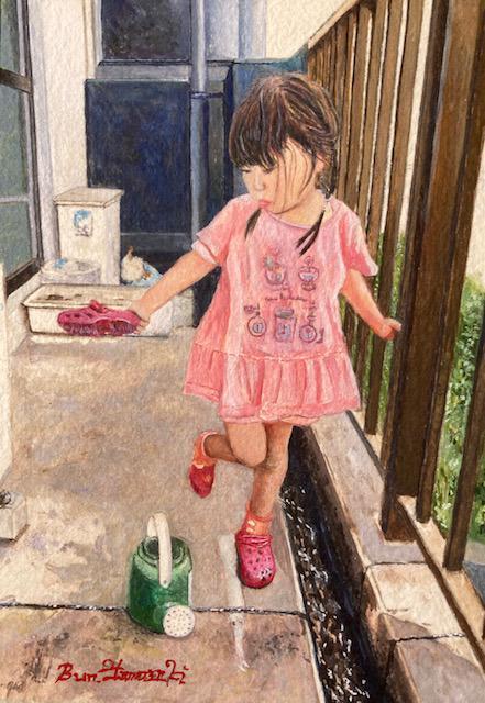 絵画 水彩画 ガッシュ水彩 透明水彩『水遊び』新品・真作保証 原画 < ホビー 絵画 水彩画 ガッシュ水彩 透明水彩『水遊び』新品・真作保証 原画 < ホビーの