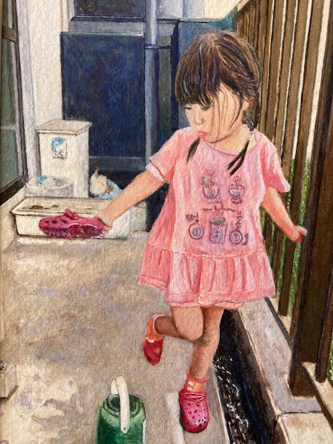 絵画 水彩画 ガッシュ水彩 透明水彩『水遊び』新品・真作保証 原画 < ホビー 絵画 水彩画 ガッシュ水彩 透明水彩『水遊び』新品・真作保証 原画 < ホビーの