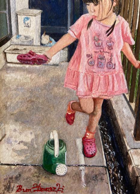 絵画 水彩画 ガッシュ水彩 透明水彩『水遊び』新品・真作保証 原画 < ホビー 絵画 水彩画 ガッシュ水彩 透明水彩『水遊び』新品・真作保証 原画 < ホビーの