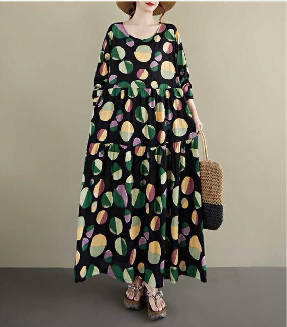フレアワンピース カラフルドット柄 長袖 大きいサイズ < 女性ファッション フレアワンピース カラフルドット柄 長袖 大きいサイズ < 女性ファッションの