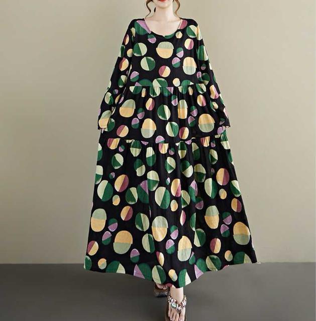 フレアワンピース カラフルドット柄 長袖 大きいサイズ < 女性ファッション フレアワンピース カラフルドット柄 長袖 大きいサイズ < 女性ファッションの