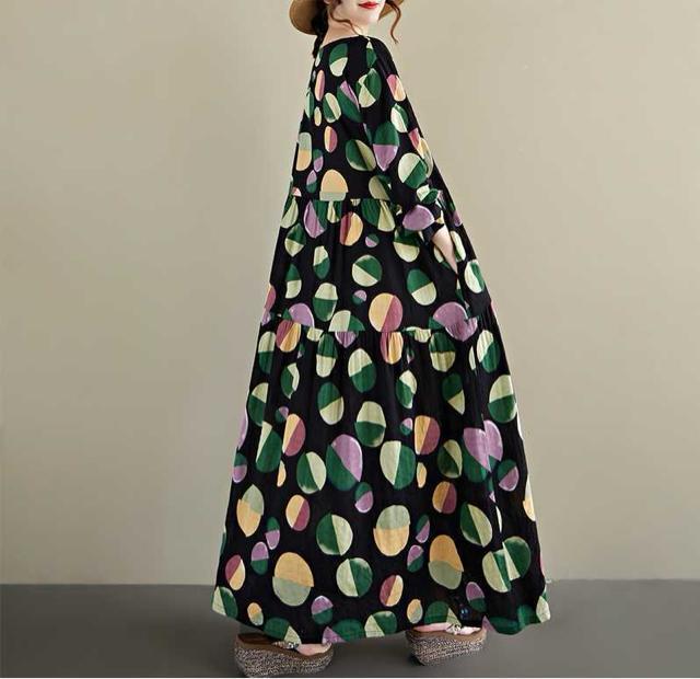 フレアワンピース カラフルドット柄 長袖 大きいサイズ < 女性ファッション フレアワンピース カラフルドット柄 長袖 大きいサイズ < 女性ファッションの