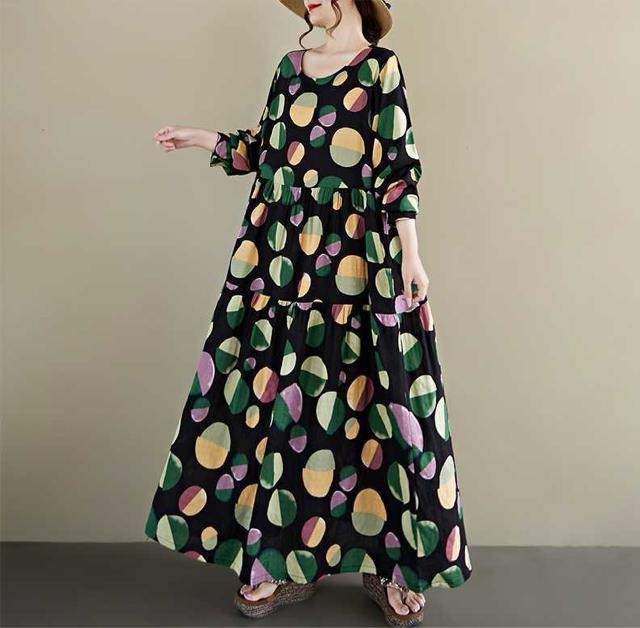 フレアワンピース カラフルドット柄 長袖 大きいサイズ < 女性ファッション フレアワンピース カラフルドット柄 長袖 大きいサイズ < 女性ファッションの