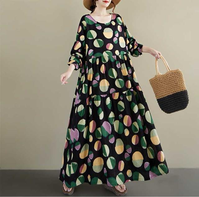 フレアワンピース カラフルドット柄 長袖 大きいサイズ < 女性ファッション フレアワンピース カラフルドット柄 長袖 大きいサイズ < 女性ファッションの