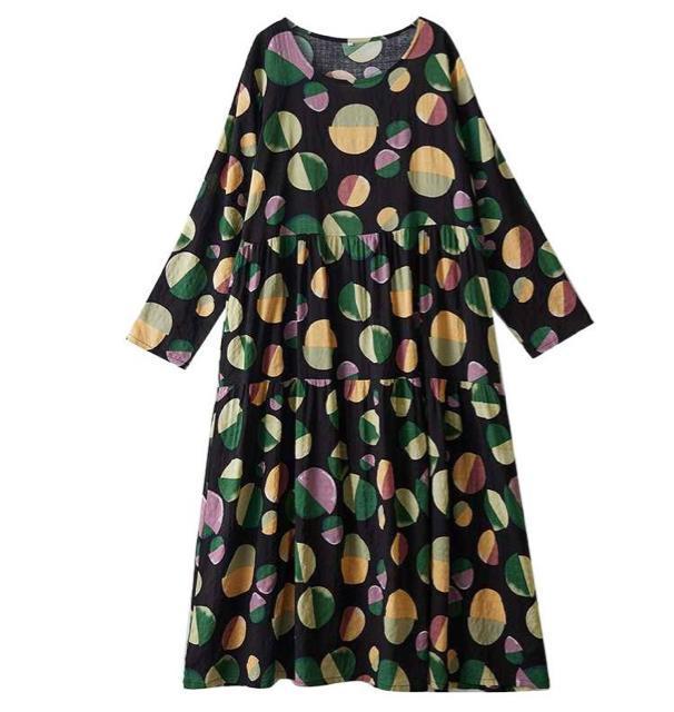 フレアワンピース カラフルドット柄 長袖 大きいサイズ < 女性ファッション フレアワンピース カラフルドット柄 長袖 大きいサイズ < 女性ファッションの