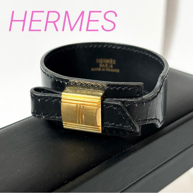 HERMES エルメス ブレスレット バングル レザー ブレスレット バングル カフブレスレット ブラック ゴールド < ブランド HERMES エルメス ブレスレット バングル レザー ブレスレット バングル カフブレスレット ブラック ゴールド < ブランドの