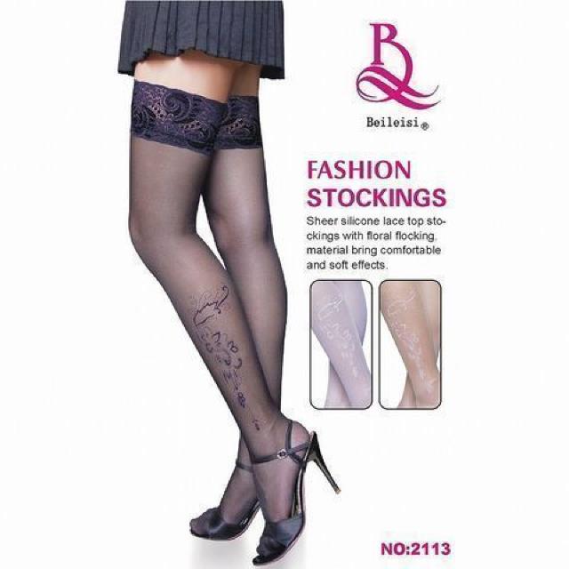 ストッパー付きのエキゾチック柄ストッキング 黒 < 女性ファッション  ストッパー付きのエキゾチック柄ストッキング 黒  < 女性ファッションの