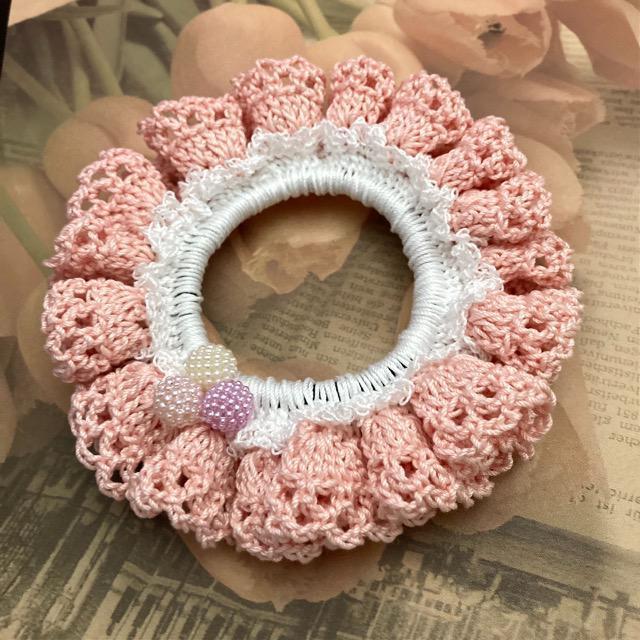ハンドメイド♪レース編みシュシュ(ダブルフリル) < 女性ファッション  ハンドメイド♪レース編みシュシュ(ダブルフリル)  < 女性ファッションの