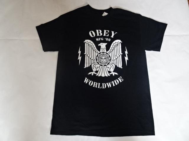 USA購入【OBEY】USA国鳥 白頭鷲 ロゴイラストプリントTシャツUS L黒 < 男性ファッション  USA購入【OBEY】USA国鳥 白頭鷲 ロゴイラストプリントTシャツUS L黒 < 男性ファッションの