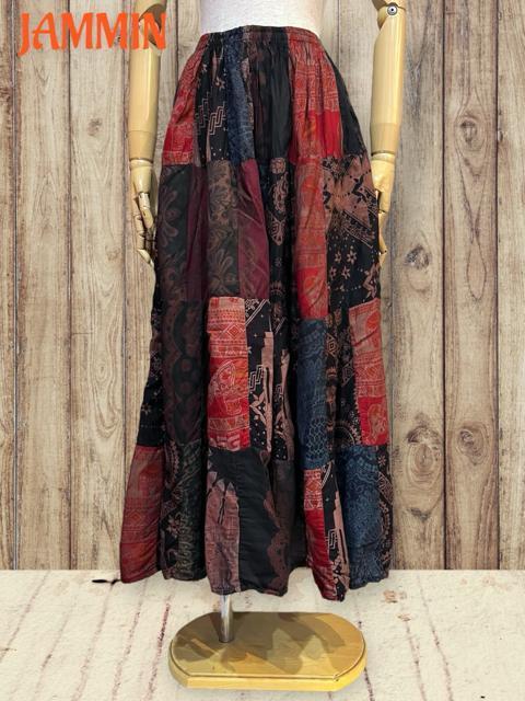 パッチワークフレアスカート エスニック アジアン ロングスカート パッチワーク < 女性ファッション パッチワークフレアスカート エスニック アジアン ロングスカート パッチワーク < 女性ファッションの