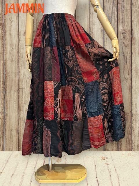 パッチワークフレアスカート エスニック アジアン ロングスカート パッチワーク < 女性ファッション パッチワークフレアスカート エスニック アジアン ロングスカート パッチワーク < 女性ファッションの