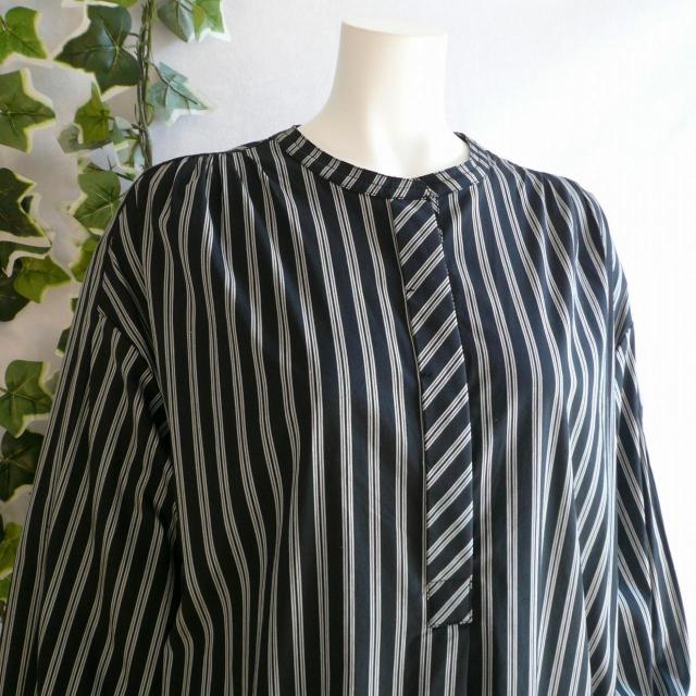 新品 9943 ML ストライプ シャツ ワンピース 春 秋 黒系 レディース バンドカラー 隠しボタン 高級 上質 上品 < 女性ファッション 新品 9943 ML ストライプ シャツ ワンピース 春 秋 黒系 レディース バンドカラー 隠しボタン 高級 上質 上品 < 女性ファッションの