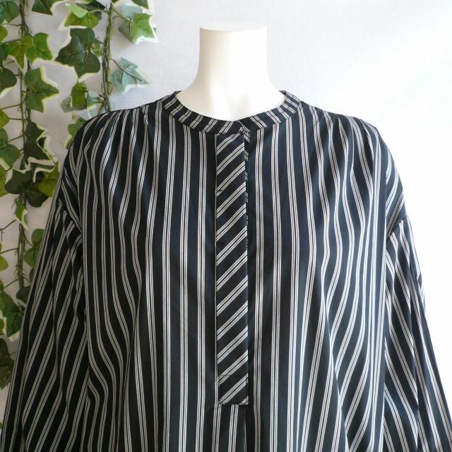 新品 9943 ML ストライプ シャツ ワンピース 春 秋 黒系 レディース バンドカラー 隠しボタン 高級 上質 上品 < 女性ファッション 新品 9943 ML ストライプ シャツ ワンピース 春 秋 黒系 レディース バンドカラー 隠しボタン 高級 上質 上品 < 女性ファッションの