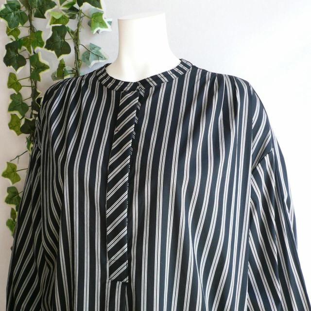新品 9943 ML ストライプ シャツ ワンピース 春 秋 黒系 レディース バンドカラー 隠しボタン 高級 上質 上品 < 女性ファッション 新品 9943 ML ストライプ シャツ ワンピース 春 秋 黒系 レディース バンドカラー 隠しボタン 高級 上質 上品 < 女性ファッションの
