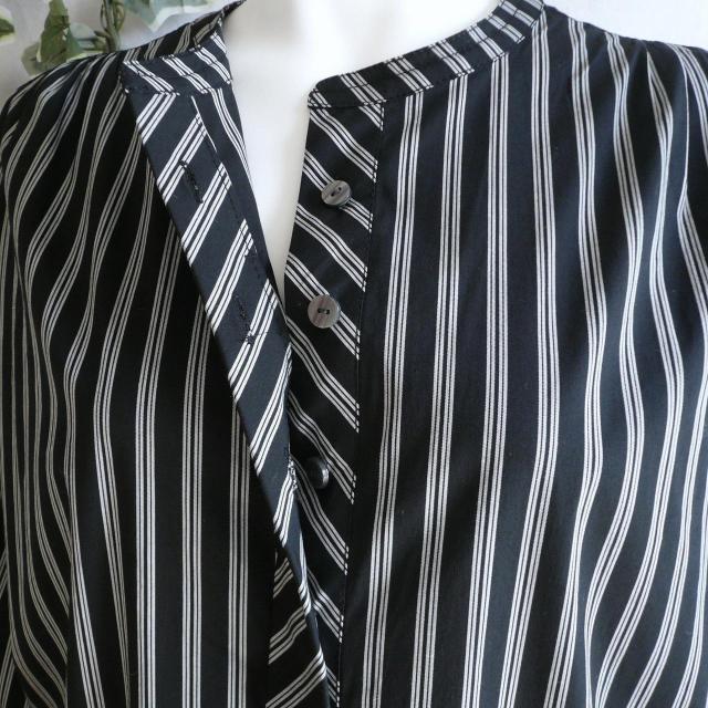 新品 9943 ML ストライプ シャツ ワンピース 春 秋 黒系 レディース バンドカラー 隠しボタン 高級 上質 上品 < 女性ファッション 新品 9943 ML ストライプ シャツ ワンピース 春 秋 黒系 レディース バンドカラー 隠しボタン 高級 上質 上品 < 女性ファッションの