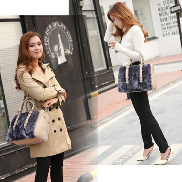 ネイビー★2WAY♪肌触り抜群なフェイクファーボストン型大容量 < 女性ファッション  ネイビー★2WAY♪肌触り抜群なフェイクファーボストン型大容量 < 女性ファッションの