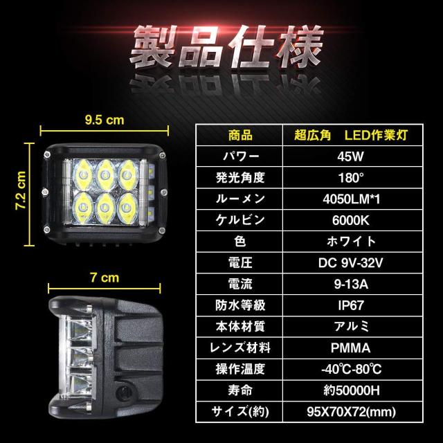 LED作業灯,ワークライト 90W 180度超広角発光(2個セット) < 自動車/バイク LED作業灯,ワークライト 90W 180度超広角発光(2個セット) < 自動車/バイク