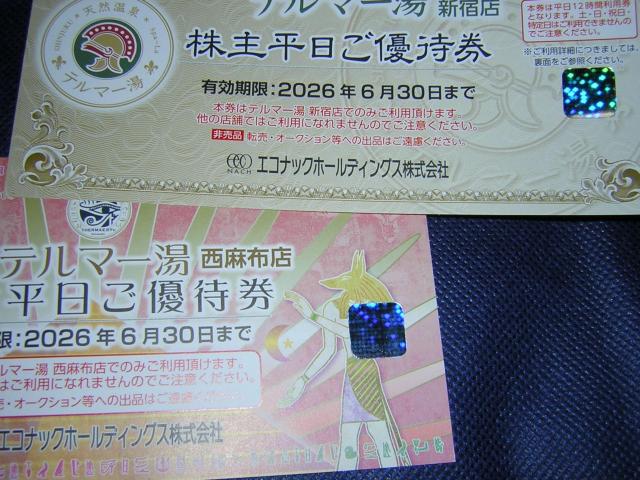 テルマー湯 新宿店と西麻布店  株主平日ご優待券 各1枚 計2枚 < チケット/金券  テルマー湯 新宿店と西麻布店  株主平日ご優待券 各1枚 計2枚 < チケット/金券の