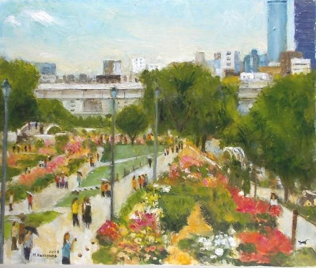 ●金山ヒロシ油彩画【中之島バラ園】『F12号』新額付き大作 ★ 中之島公園のバラ園を俯瞰した作品 < ホビー ●金山ヒロシ油彩画【中之島バラ園】『F12号』新額付き大作 ★ 中之島公園のバラ園を俯瞰した作品 < ホビーの