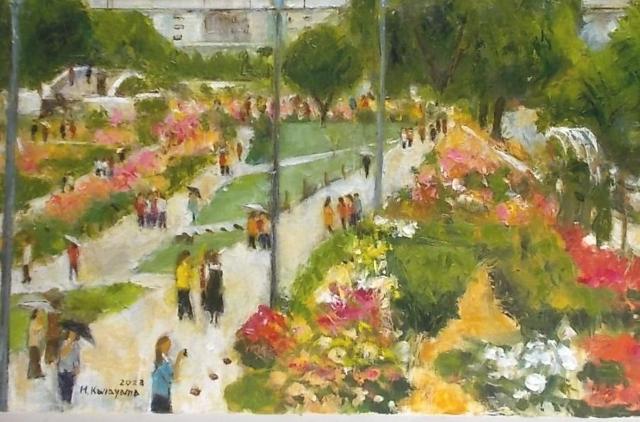 ●金山ヒロシ油彩画【中之島バラ園】『F12号』新額付き大作 ★ 中之島公園のバラ園を俯瞰した作品 < ホビー ●金山ヒロシ油彩画【中之島バラ園】『F12号』新額付き大作 ★ 中之島公園のバラ園を俯瞰した作品 < ホビーの