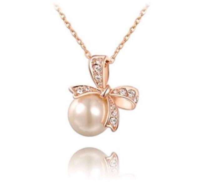 ネックレス リボンパール ビジューリボン ピンクゴールド < 女性アクセサリー/時計  ネックレス リボンパール ビジューリボン ピンクゴールド  < 女性アクセサリー/時計の