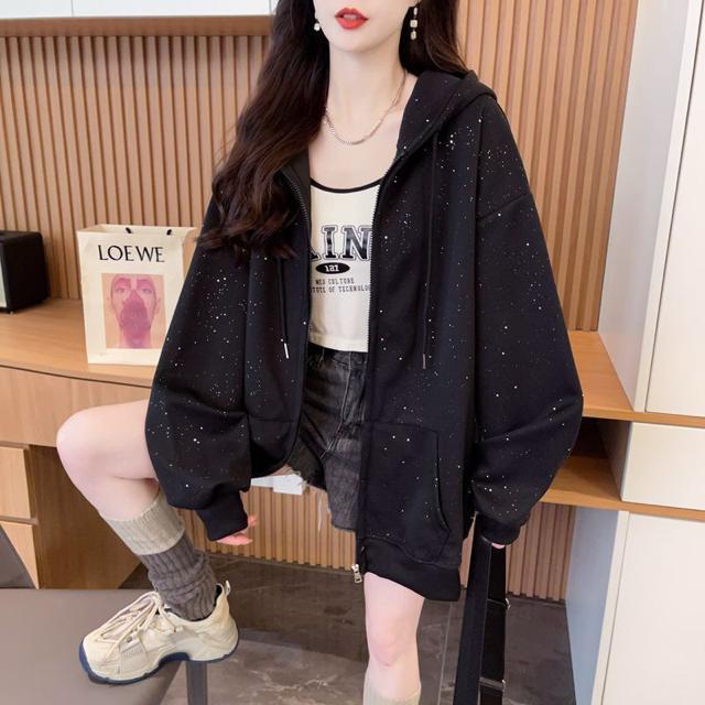 パーカー ジップアップ キラキララメ入り ブラック 大きいサイズ < 女性ファッション パーカー ジップアップ キラキララメ入り ブラック 大きいサイズ < 女性ファッションの