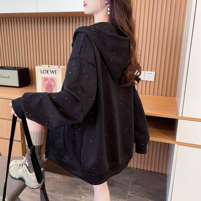 パーカー ジップアップ キラキララメ入り ブラック 大きいサイズ < 女性ファッション パーカー ジップアップ キラキララメ入り ブラック 大きいサイズ < 女性ファッションの