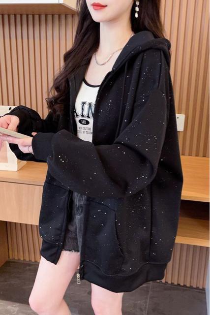 パーカー ジップアップ キラキララメ入り ブラック 大きいサイズ < 女性ファッション パーカー ジップアップ キラキララメ入り ブラック 大きいサイズ < 女性ファッションの